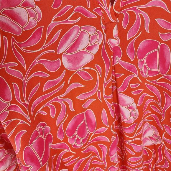 Natori Tunic Top Women S Red & Pink Floral V Neck 3/4 sleeve Flowy Soft Rayon - Picture 2 of 7